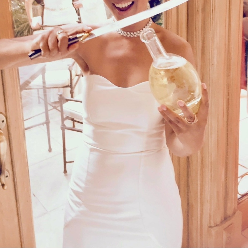 White designer strapless gown. Only worn once.